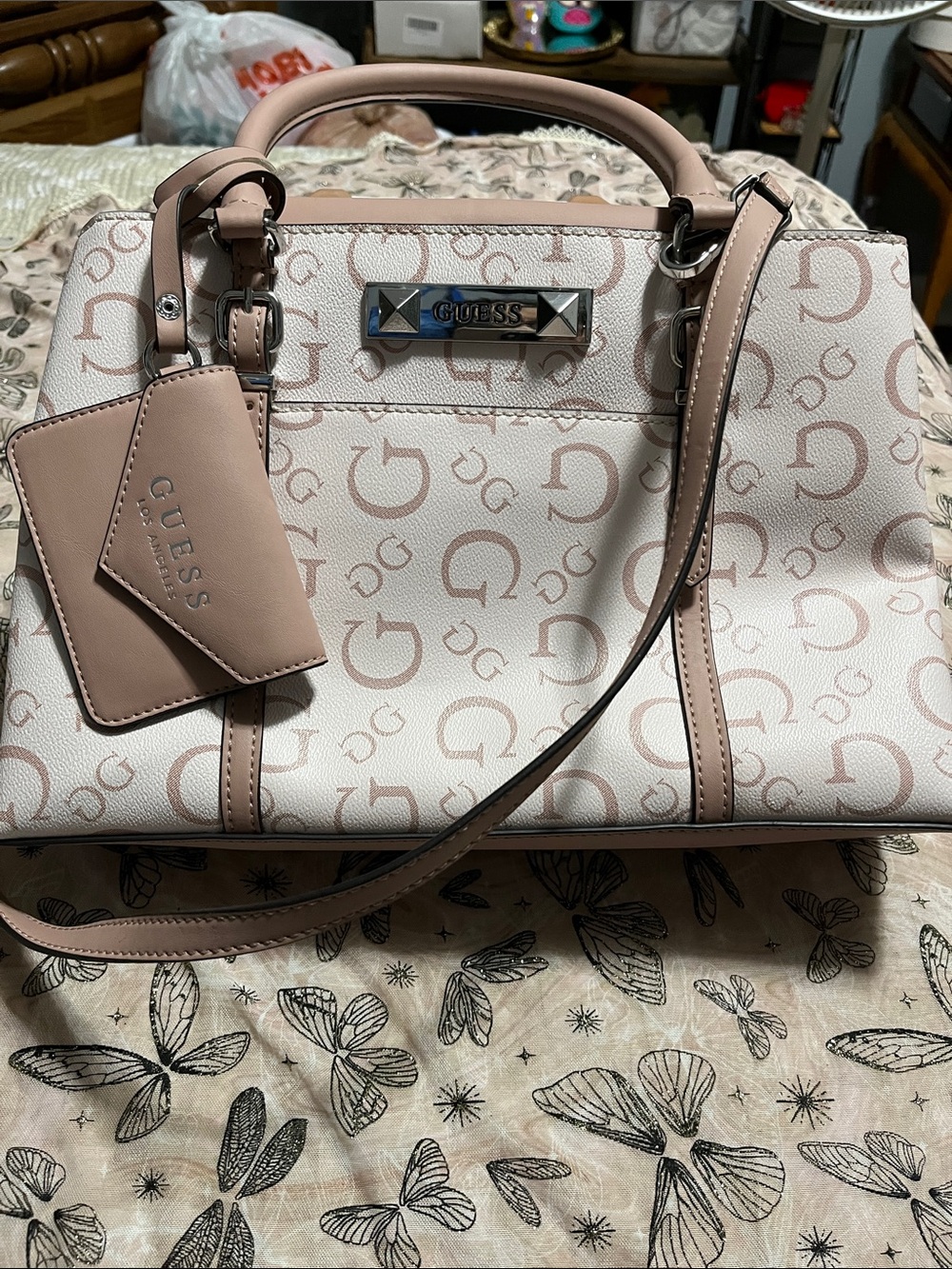 GUESS Blush Pink Logo Satchel with Detachable Strap